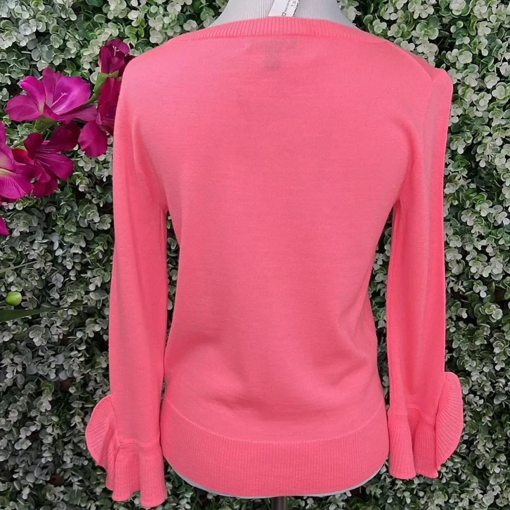 J. Crew 100% Merino Wool Pink Crew Neck Ruffle Sleeve Sweater NWT